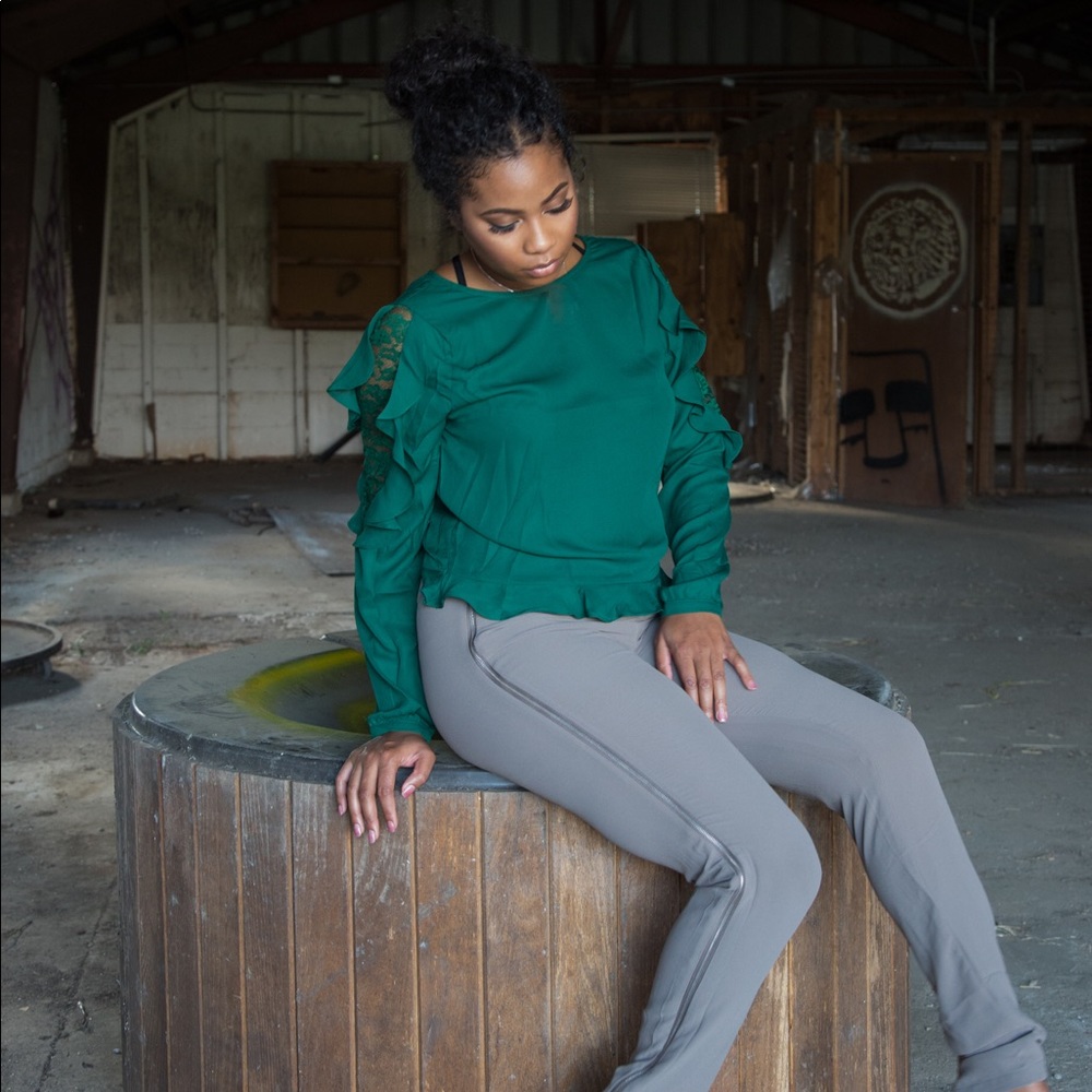 Green long sleeve dress blouse